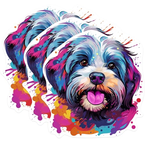 (3 Pack) Havapoo Dog Decals - Colorful Pet Art - Puppy Laptop Decal - 3 Inches On Longest Side - Easy Peel & Apply - Made in USA - 3MCS0749