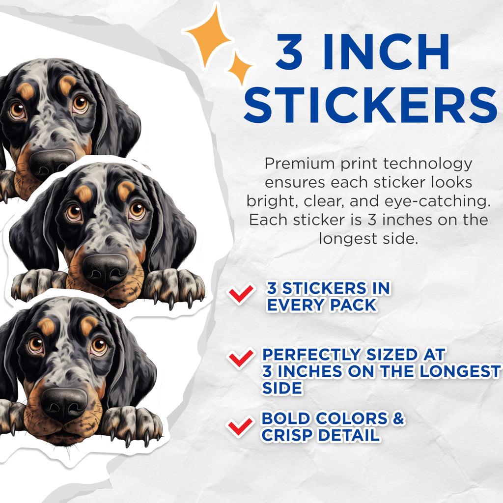(3 Pack) Bluetick Coonhound Decals - Puppy Dog Stickers - Laptop Stickers - 3 Inches On Longest Side - Easy Peel & Apply - Made in USA - 3MCS8640