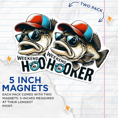 (2 Pack) Weekend Hooker Magnets - Funny Fishing - Angler Gift - Fisherman - Cool Fish - 5" On Longest Side - for Cars, Fridges, Toolboxes - Made in USA - MAG4577