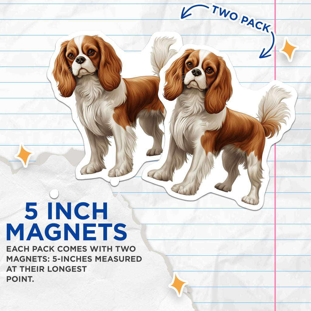 (2 Pack) Cavalier King Charles Spaniel Magnets - Blenheim Dog Breed Art - Adorable Pet Lover Accessory - Canine Home Decor - 5 Inches On Longest Side - Thick Durable Magnet - Made in USA - MAG23615