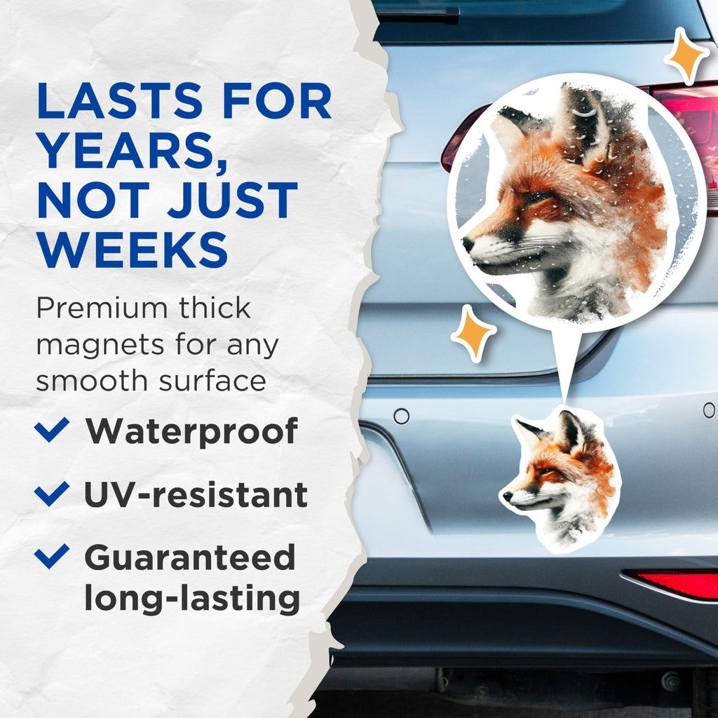 (2 Pack) Fox Magnets - Artistic Fox Portrait - Fridge Magnets - 5" On Longest Side - Premium Magnet - for Cars, Refrigerators, Toolboxes, Lockers - Made in USA - MAG14283