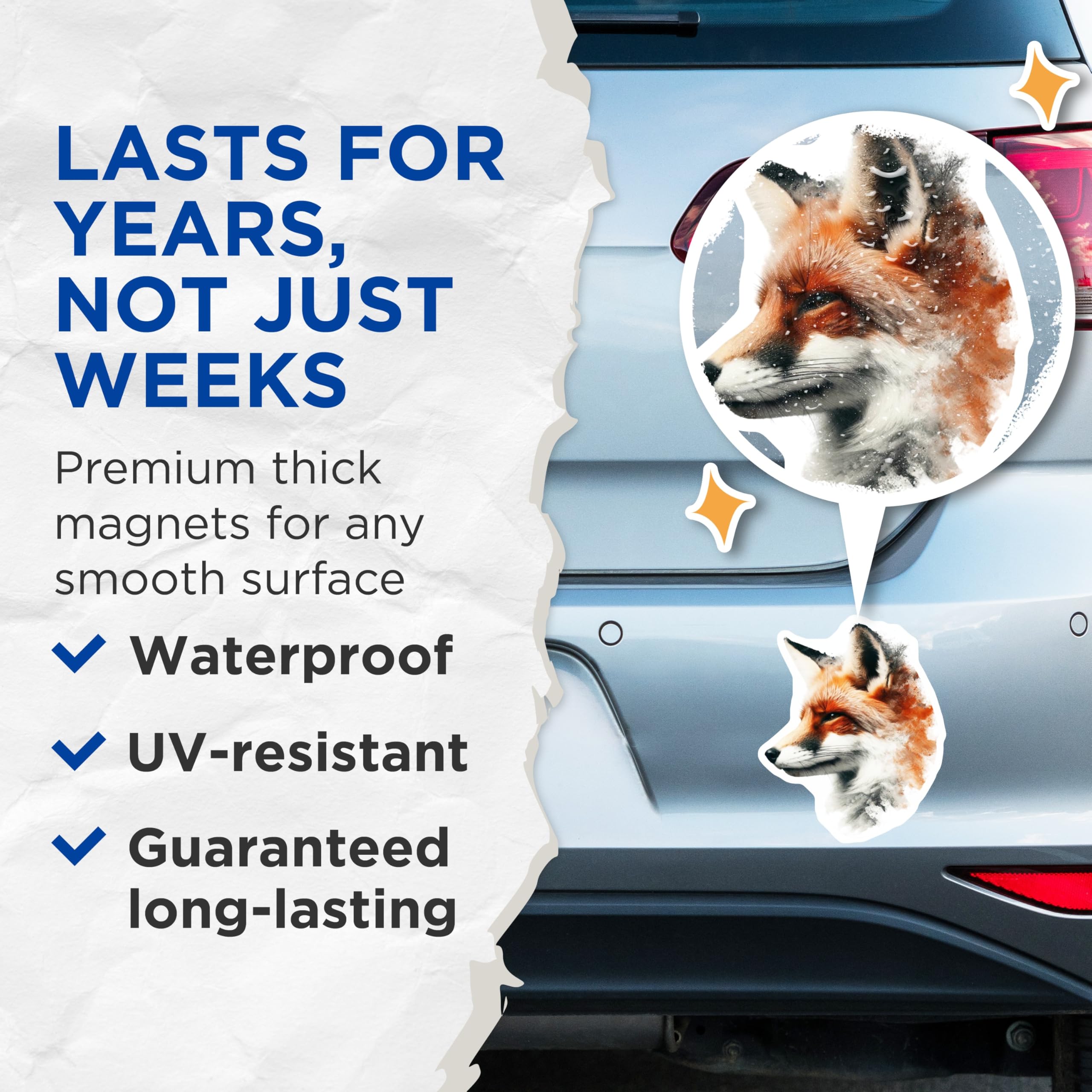 (2 Pack) Fox Magnets - Artistic Fox Portrait - Fridge Magnets - 5" On Longest Side - Premium Magnet - for Cars, Refrigerators, Toolboxes, Lockers - Made in USA - MAG14283