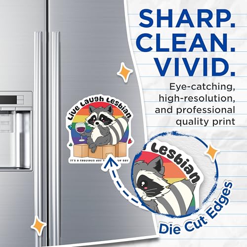 (2 Pack) Live Laugh Lesbian Magnets - Raccoon Magnet - Rainbow Magnet - Funny LGBTQ Magnet - Pride Magnet - 5" On Longest Side - for Cars, Fridges, Toolboxes - Made in USA - MAG7054