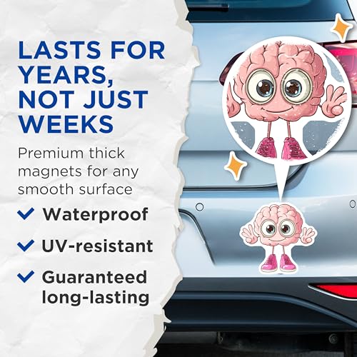 (2 Pack) Brain Character Magnets - Cute Brain Decal - Educational Decor Magnets - 5" On Longest Side - for Cars, Fridges, Toolboxes - Made in USA - MAG7003