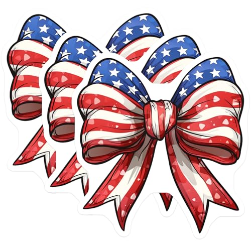 (3 Pack) Patriotic Bow Decals - American Flag Bow - USA Pride Decorations - 3 Inches On Longest Side - Easy Peel & Apply - Made in USA - 3MCS7383