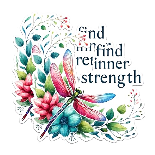 (2 Pack) Find Inner Strength Stickers - Inspirational Dragonfly Stickers - Motivational Nature Art Stickers - 5" On Longest Side - Sticks to Any Smooth Flat Surface - Made in USA - BMCS2695