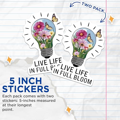 (2 Pack) Live Life in Full Bloom Stickers - 5" On Longest Side - Sticks to Smooth Flat Surfaces - Made in USA - BMCS8945 - BMCS8945