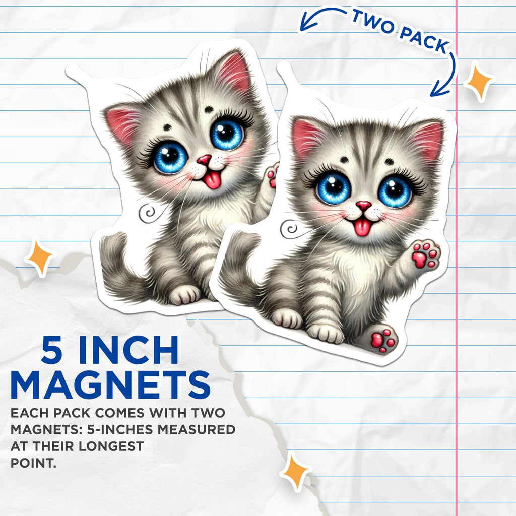 (2 Pack) Kitten Magnets - Cute Cat Fridge Magnets - Whimsical Home Decor - 5" On Longest Side - Premium Magnet - for Cars, Refrigerators, Toolboxes, Lockers - Made in USA - MAG16320