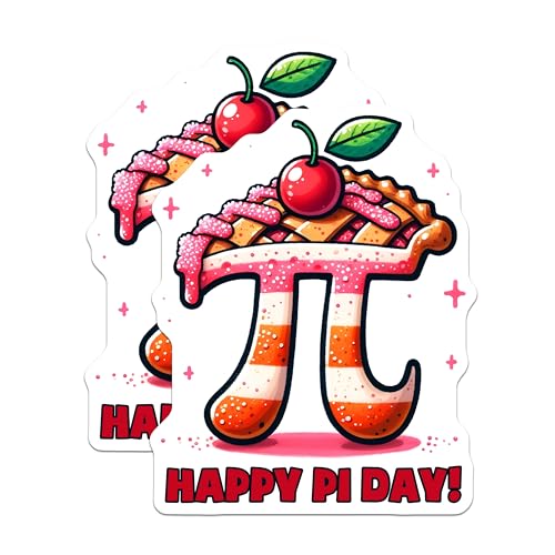 (2 Pack) Happy Pi Day Stickers - Math Inspired - Cherry Pie Theme - 5" On Longest Side - Sticks to Smooth Flat Surfaces - Made in USA - BMCS8168
