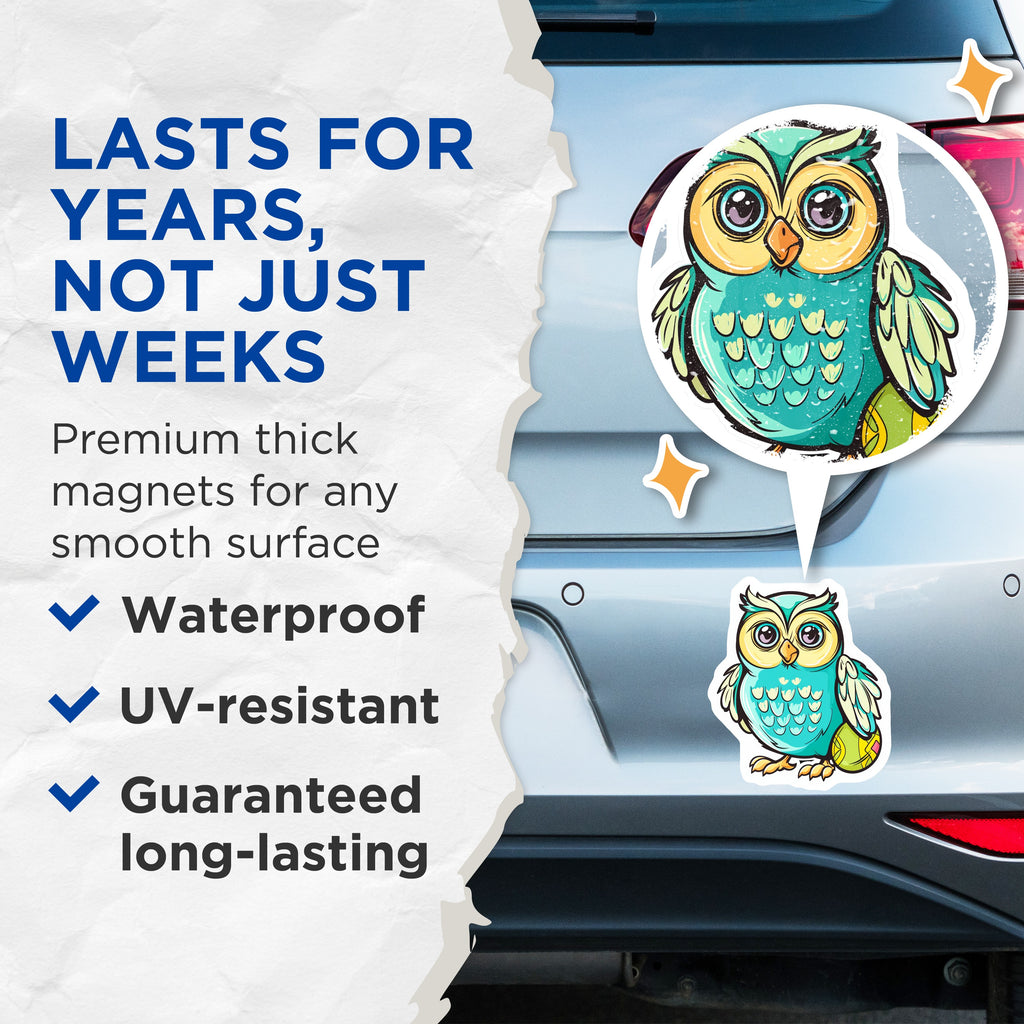 (2 Pack) Cute Owl Tennis Ball Magnets - Adorable Kawaii Animal Fridge Decor - Sports Lover Locker Accessory - 5 Inches On Longest Side - Thick Durable Magnet - Made in USA - MAG37625