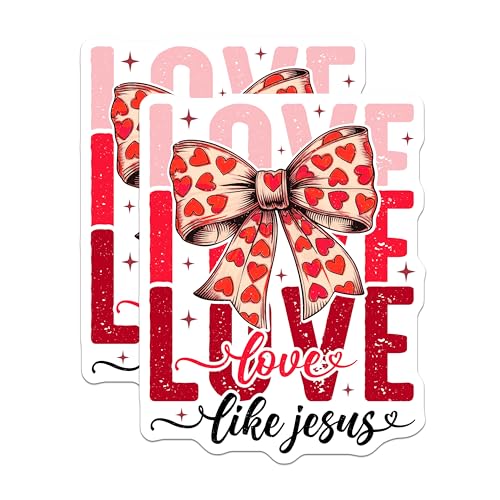 (2 Pack) Love Like Jesus Stickers - Heart Bow Scripture Stickers - Religious Inspirational Stickers - 5" On Longest Side - Sticks to Any Smooth Flat Surface - Made in USA - BMCS3557