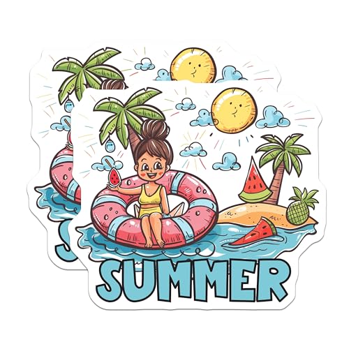 (2 Pack) Summer Fun Magnets - Tropical Beach - Cartoon Vacation Fridge Magnets - 5" On Longest Side - for Cars, Fridges, Toolboxes - Made in USA - MAG4319