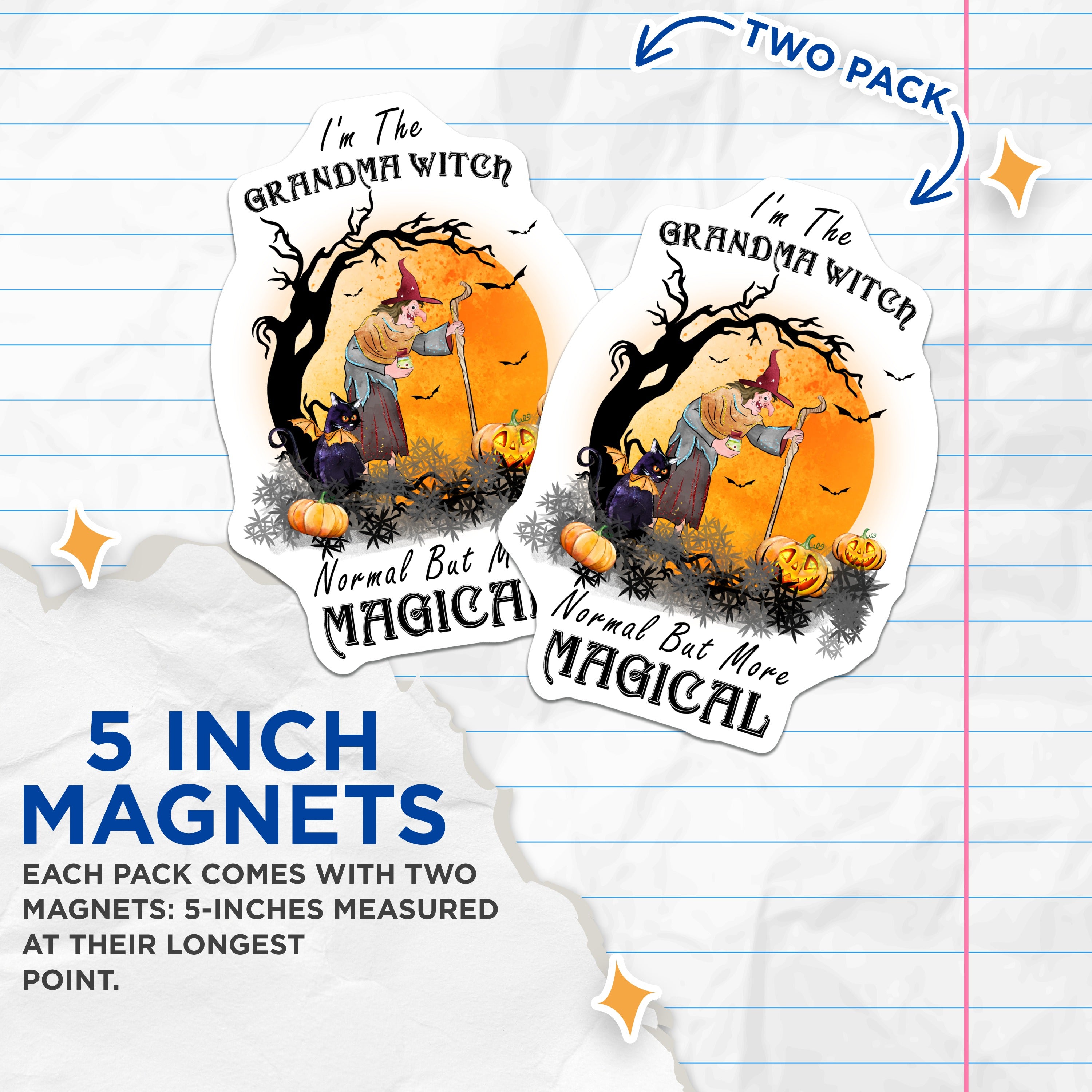 (2 Pack) Grandma Witch Magnets - Magical Grandma Decor - Halloween Refrigerator Magnets - Spooky Autumn Kitchen Aesthetic - Unique Whimsical - 5" - Thick Durable Magnet - Made in USA - MAG39264
