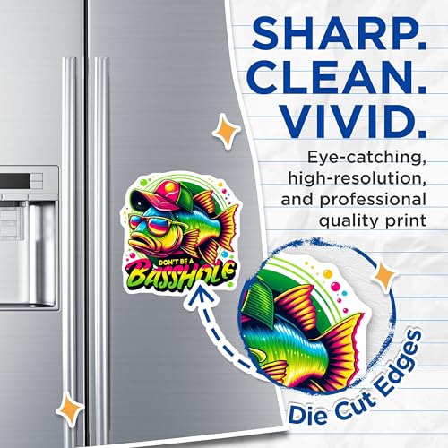 (2 Pack) Funny Fishing Magnets - Don't Be A Basshole - Colorful Fish ations for Home - 5" On Longest Side - for Cars, Fridges, Toolboxes - Made in USA - MAG4273