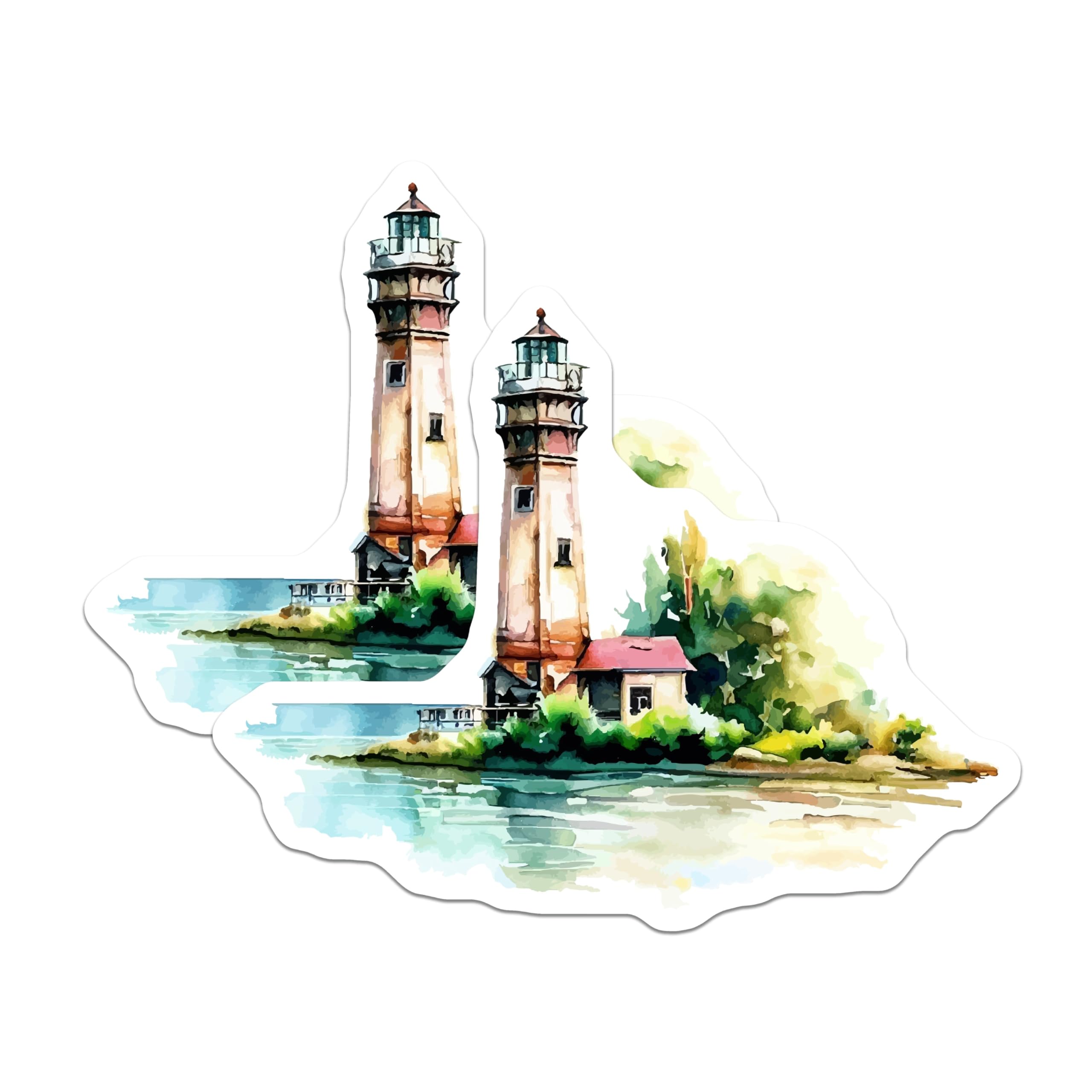 (2 Pack) Lighthouse Magnets - Watercolor Coastal Scene - Nautical Home Decor - Scenic Ocean View - 5 Inches On Longest Side - Thick Durable Magnet - Made in USA - MAG19921