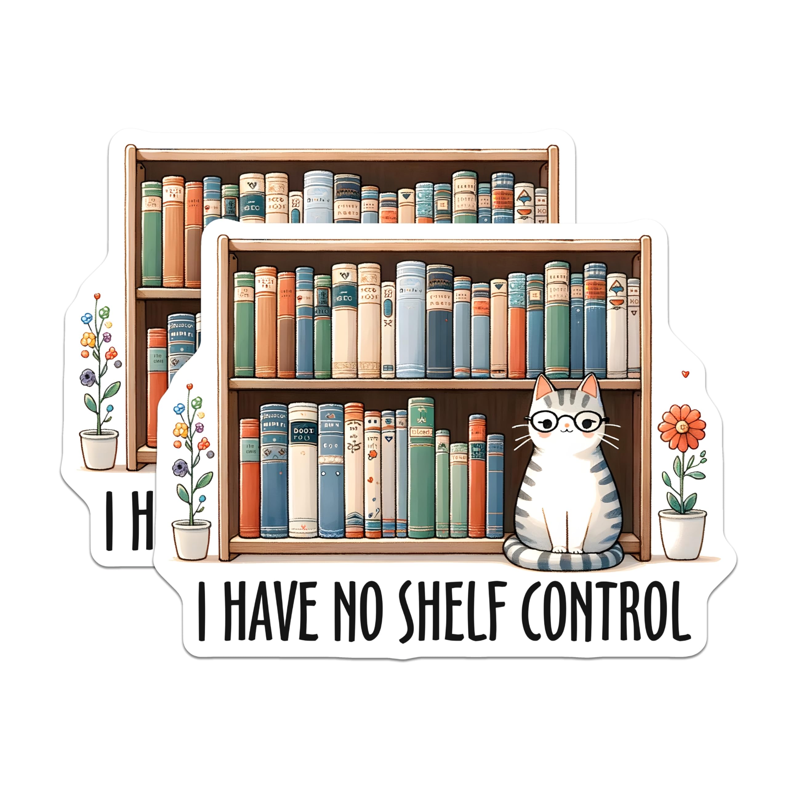 (2 Pack) Funny Cat Magnets - Book Lover Decor - Shelf Control Humor - 5" On Longest Side - Premium Magnet - for Cars, Refrigerators, Toolboxes, Lockers - Made in USA - MAG15577