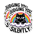 (2 Pack) Judging You Silently Stickers - Funny Cat Stickers - Rainbow Cat Stickers - Humor Stickers for Laptops - 5" On Longest Side - Sticks to Any Smooth Flat Surface - Made in USA - BMCS2786