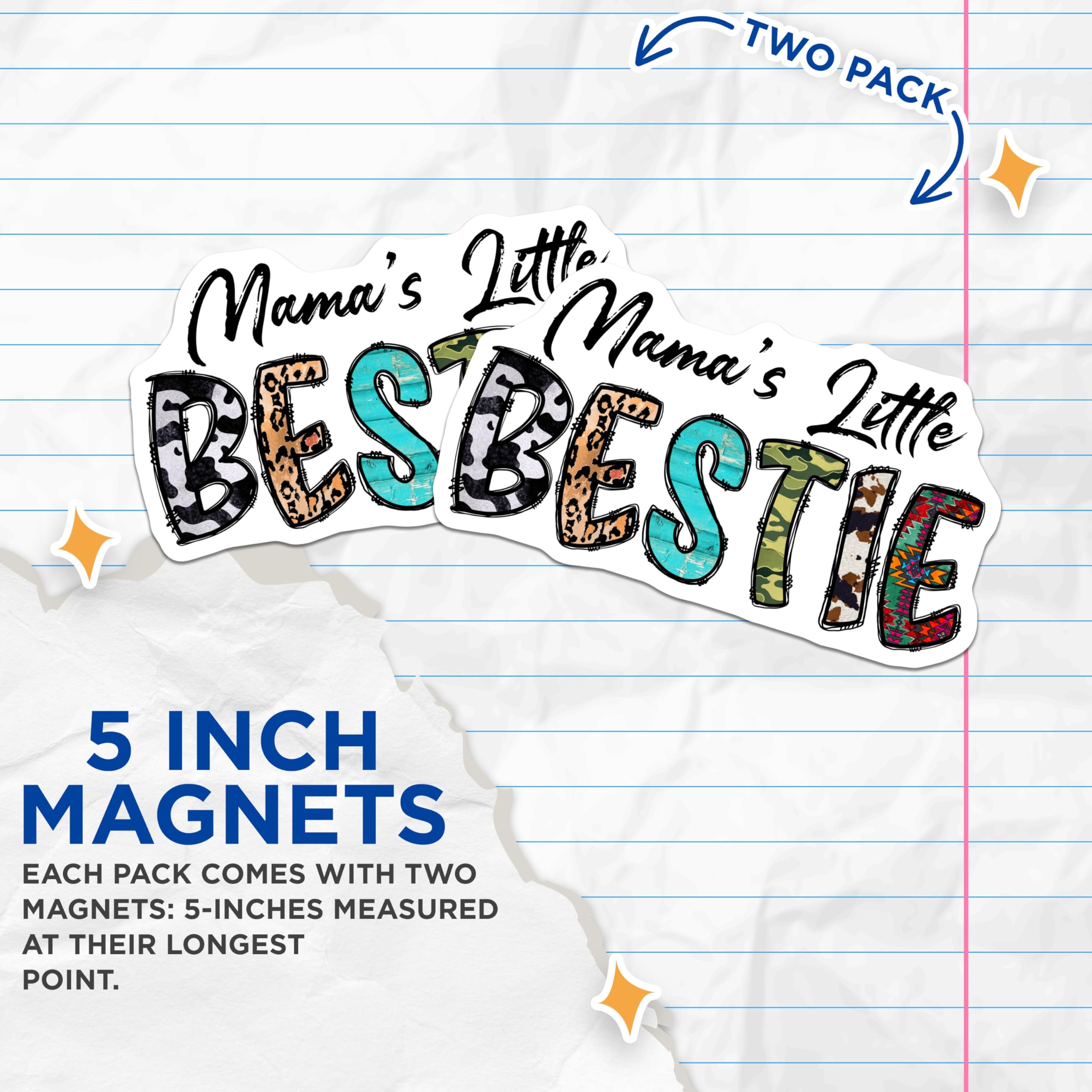 (2 Pack) Mamas Little Bestie Magnets - Mom Daughter Decor - Boho Leopard Cow Print Camo - 5 Inches On Longest Side - Thick Durable Magnet - Made in USA - MAG23915