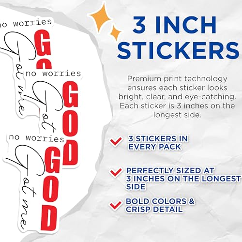(3 Pack) No Worries God Decals - Inspirational Sticker - Christian Laptop Decal- 3 Inches On Longest Side - Easy Peel & Apply - Made in USA - 3MCS5230