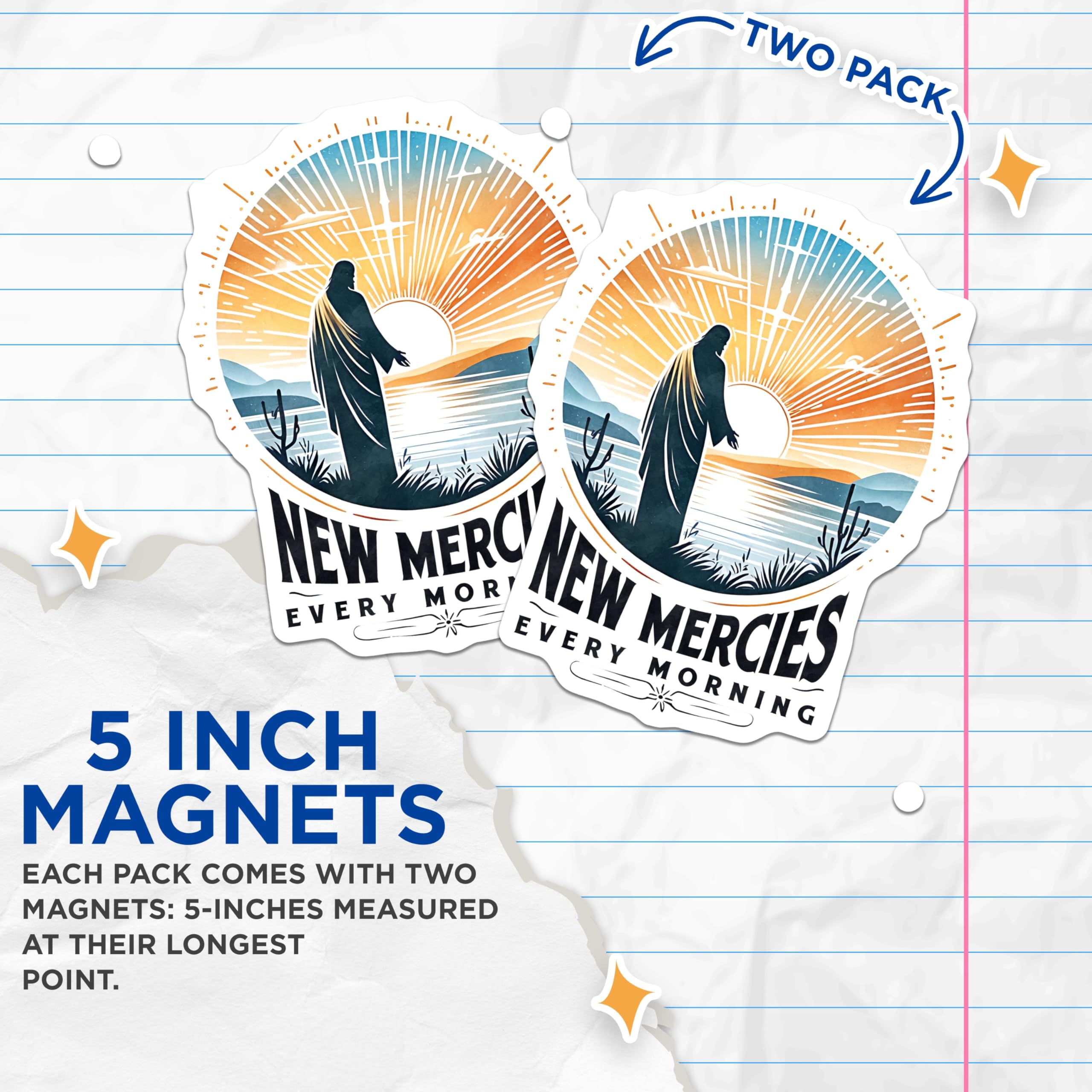 (2 Pack) Christian Faith Magnets - New Mercies Every Morning - Religious Jesus Art Decor - 5 Inches On Longest Side - Thick Durable Magnet - Made in USA - MAG28522