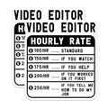 (2 Pack) Video Editor Hourly Rate Stickers - Funny Work - Office Decor Stickers - Graphic Design - 5" On Longest Side - Sticks to Smooth Flat Surfaces - Made in USA - BMCS5040
