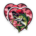 (2 Pack) Cool Bass Fish Magnets - Pink Camo Heart Angler - Funny Fisherman Refrigerator Decor - 5 Inches On Longest Side - Thick Durable Magnet - Made in USA - MAG37878