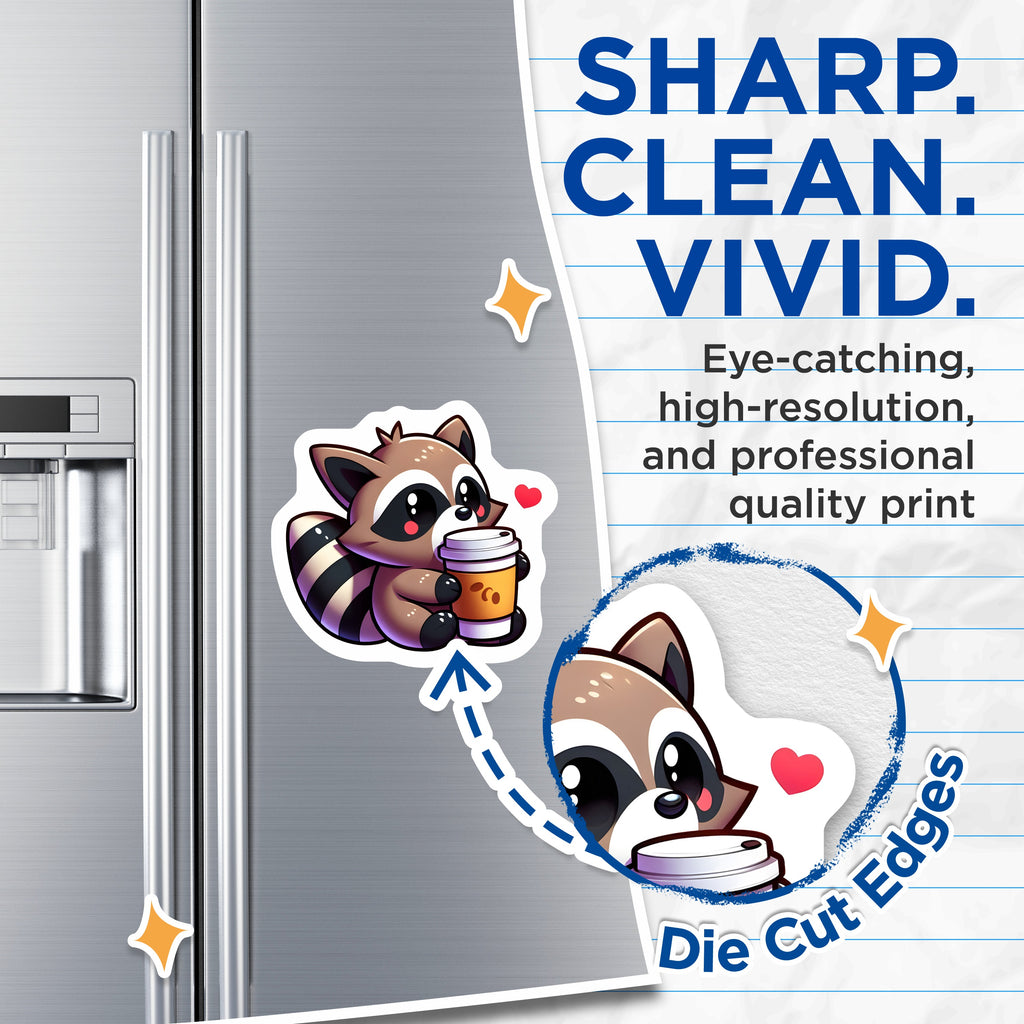 (2 Pack) Raccoon Coffee Magnets - Cute Kawaii Animal Fridge Decor - Coffee Lover Funny Trash Panda Office Locker Accessories - 5 Inches On Longest Side - Thick Durable Magnet - Made in USA - MAG38145