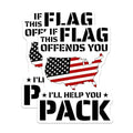 (2 Pack) Flag Offends You Stickers - American Flag - Patriotic Quote - 5" On Longest Side - Sticks to Smooth Flat Surfaces - Made in USA - BMCS5739