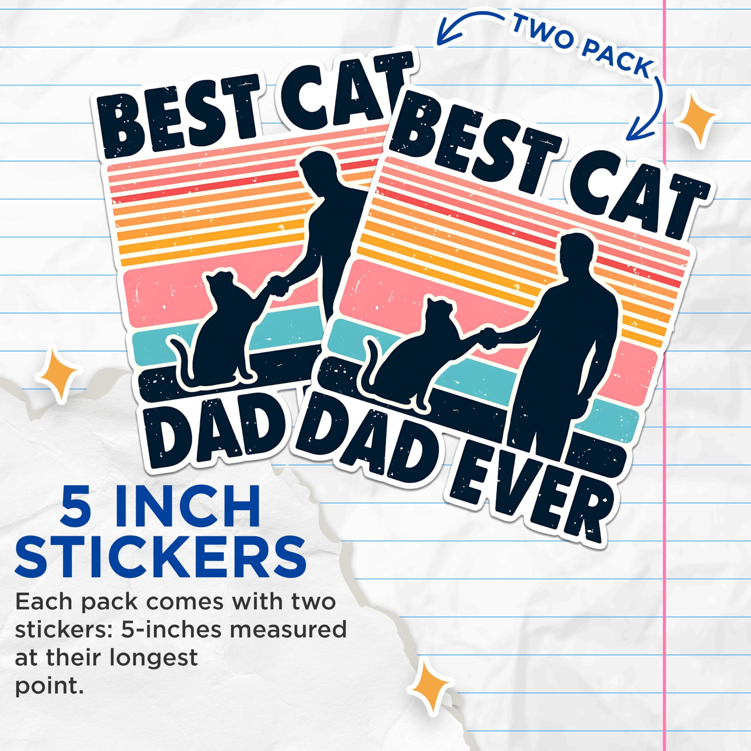 (2 Pack) Best Cat Dad Ever Stickers - Cat Lover Stickers - Pet Owner Decal - 5" On Longest Side - Sticks to Any Smooth Flat Surface - Made in USA - BMCS2701