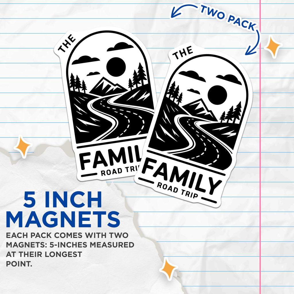 (2 Pack) Family Road Trip Magnets - Mountain Landscape Design - Adventure Enthusiast Decor - 5 Inches On Longest Side - Thick Durable Magnet - Made in USA - MAG36385