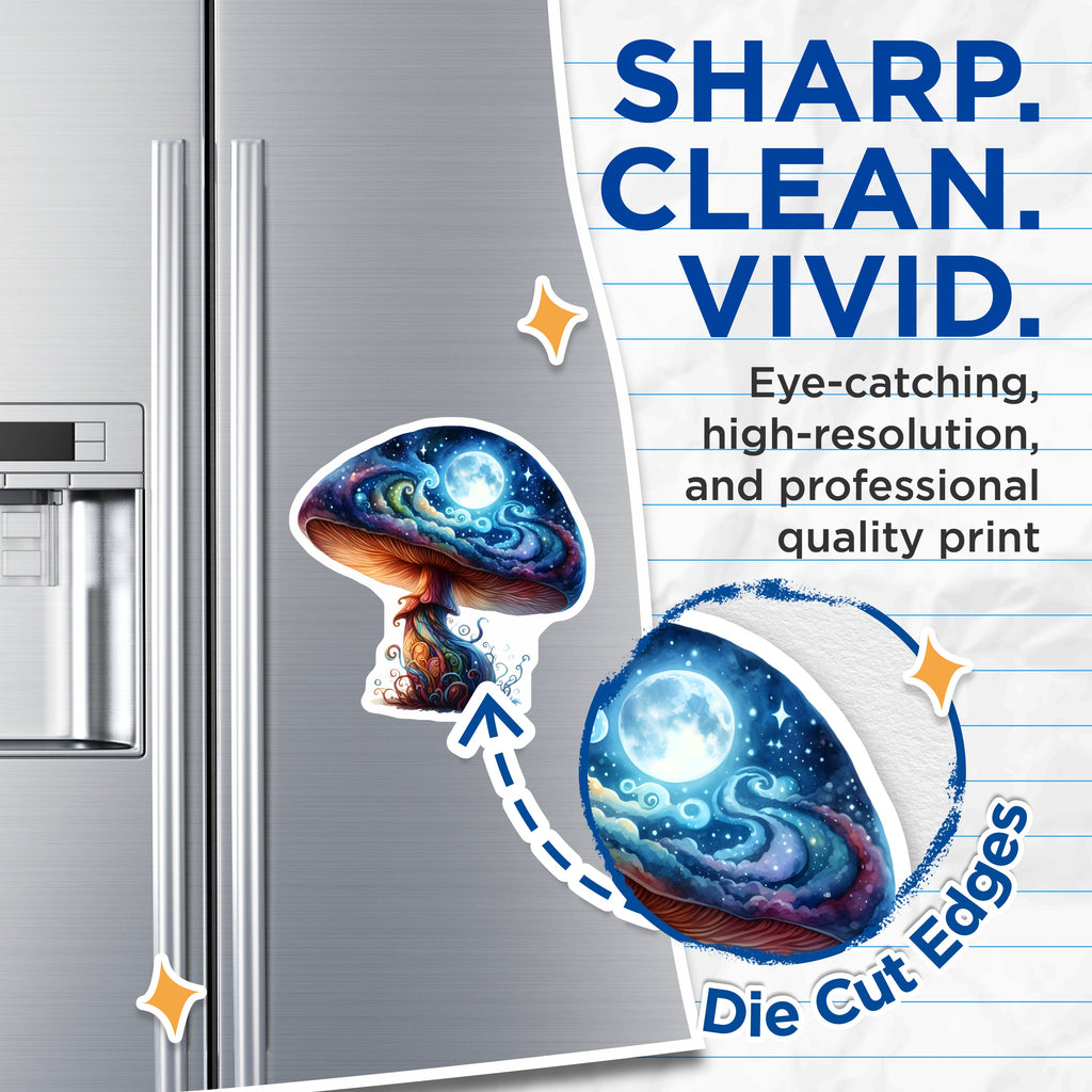 (2 Pack) Celestial Mushroom Magnets - Cosmic Toadstool Decor - Fantasy Art Fridge Accent - 5 Inches On Longest Side - Thick Durable Magnet - Made in USA - MAG38167