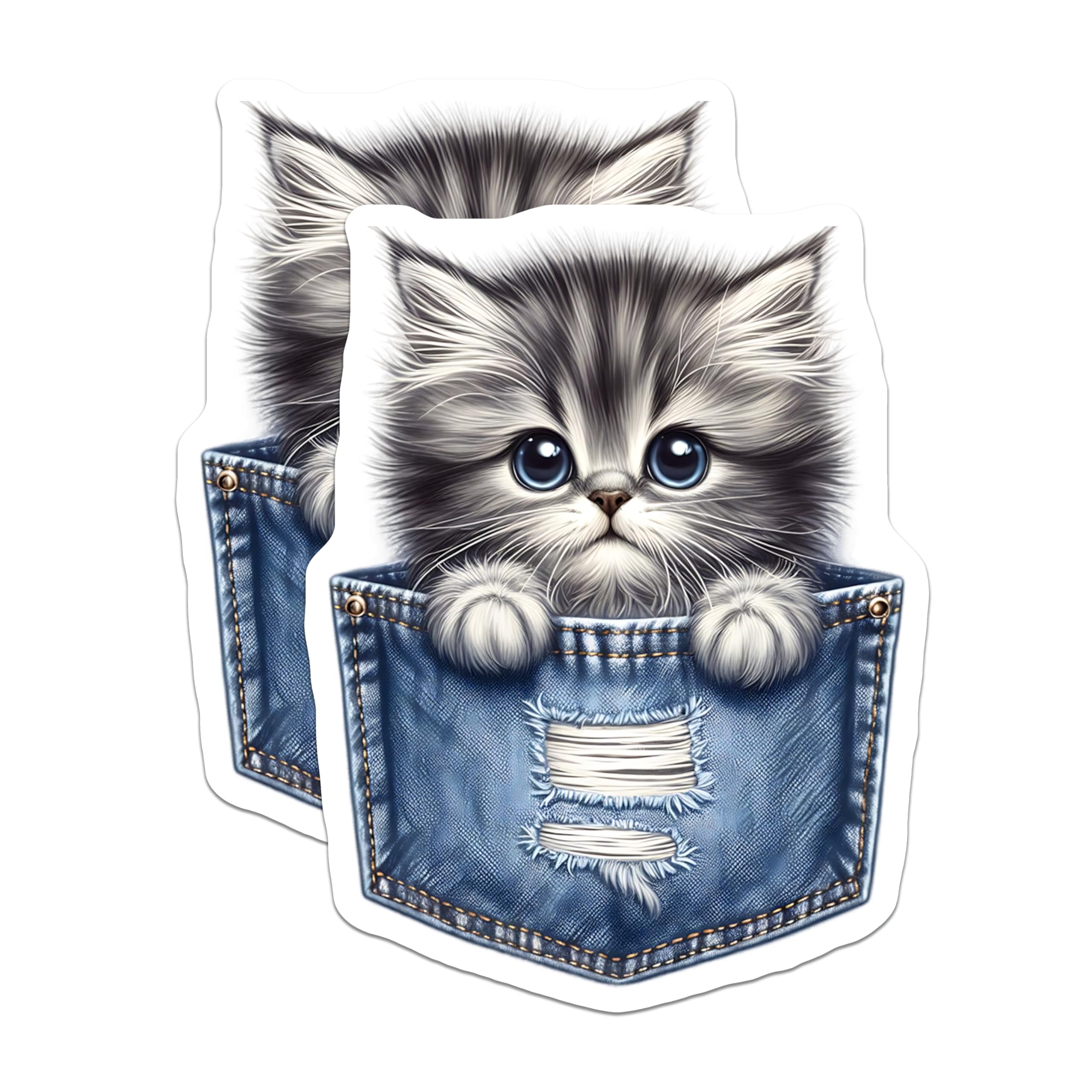(2 Pack) Kitten in Pocket Magnets - Cute Animal Art - Fridge Magnets Set - 5" On Longest Side - Premium Magnet - for Cars, Refrigerators, Toolboxes, Lockers - Made in USA - MAG14405
