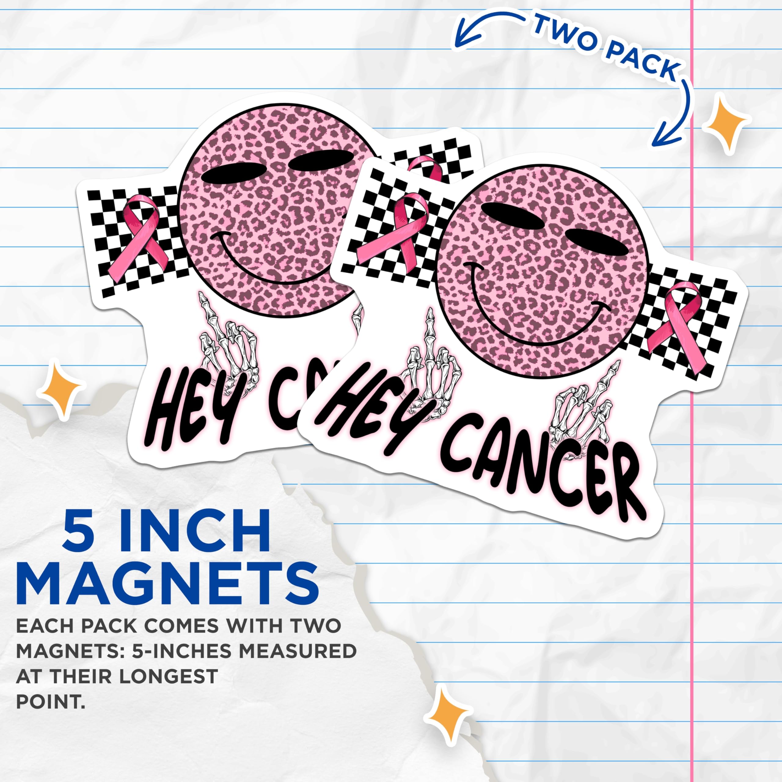(2 Pack) Hey Cancer Magnets - Pink Ribbon - Breast Cancer Awareness - 5" On Longest Side - Premium Magnet - for Cars, Refrigerators, Toolboxes, Lockers - Made in USA - MAG16653