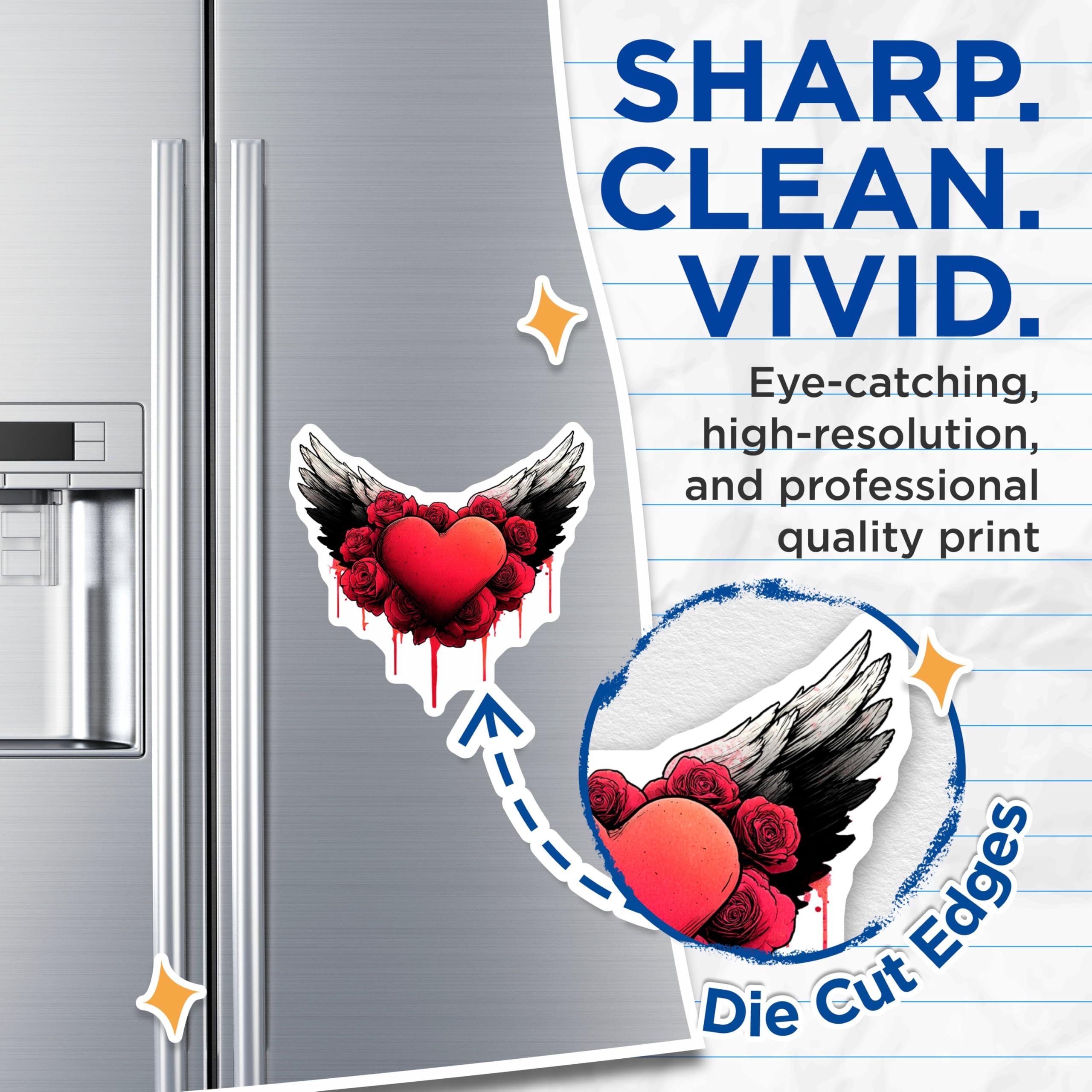 (2 Pack) Winged Heart Rose Magnets - Passionate Love Symbol Art - Gothic Floral Fridge Locker Decor - Valentines Day Accent - 5 Inches On Longest Side - Thick Durable Magnet - Made in USA - MAG20472