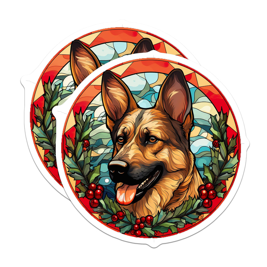 (2 Pack) German Shepherd Magnets - Stained Glass Dog Art - Christmas Fridge Decor - 5 Inches On Longest Side - Thick Durable Magnet - Made in USA - MAG27242