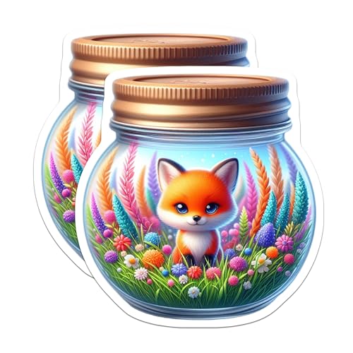 (2 Pack) Cute Fox Stickers - Colorful Floral Animal Stickers - Decorative Nature Stickers - 5" On Longest Side - Sticks to Smooth Flat Surfaces - Made in USA - BMCS9356