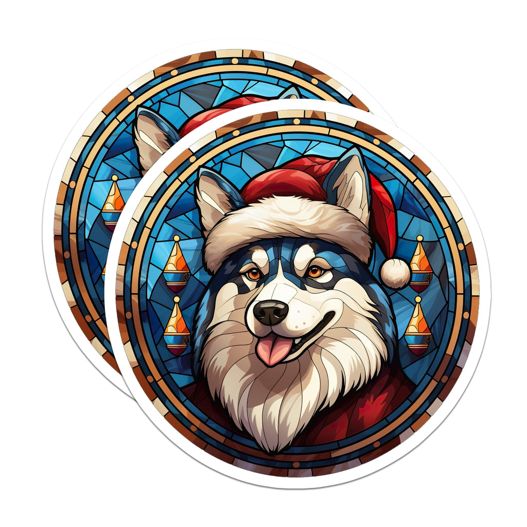 (2 Pack) Husky Magnets - Stained Glass Christmas Dog - Winter Holiday Decor - 5 Inches On Longest Side - Thick Durable Magnet - Made in USA - MAG23816