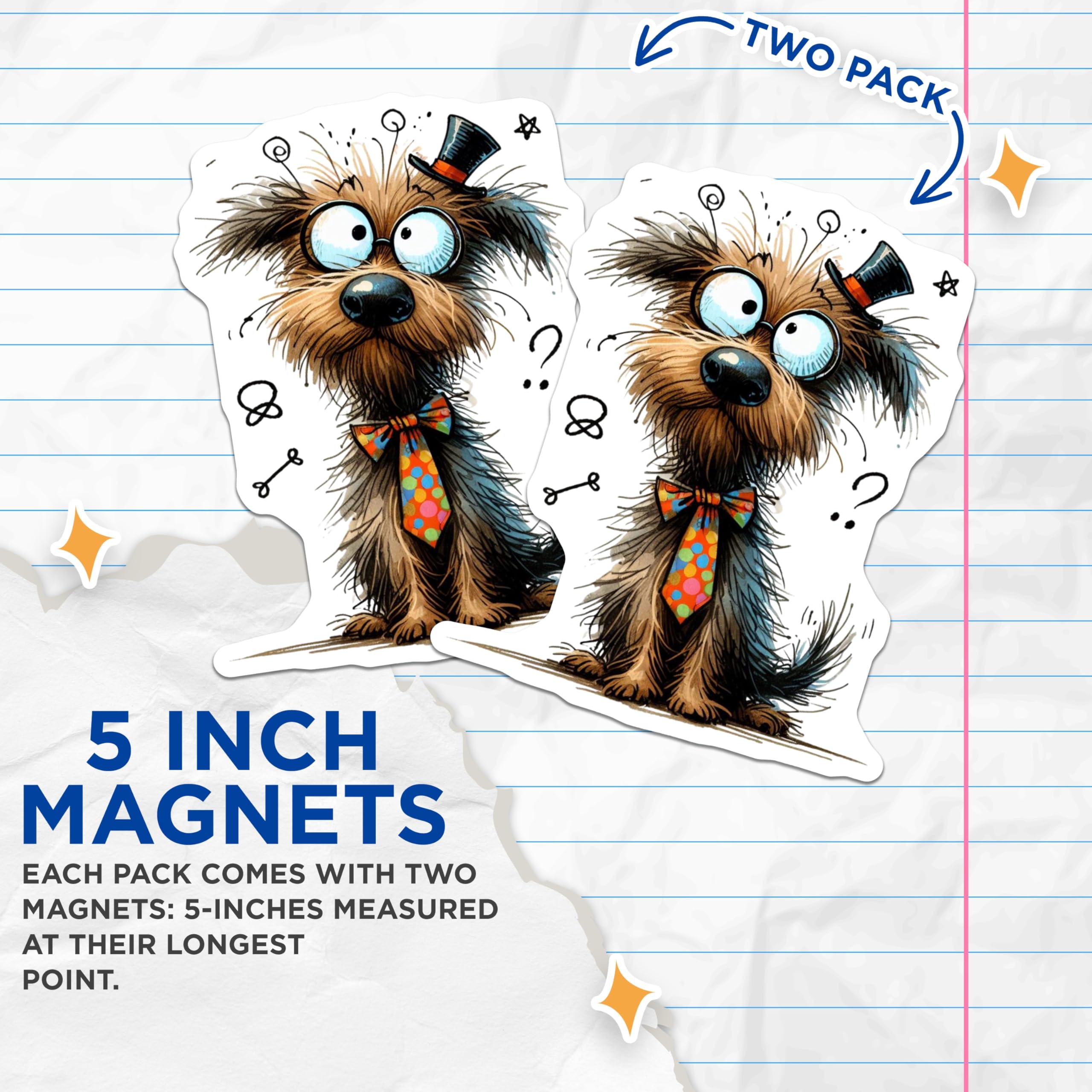 (2 Pack) Funny Dog Magnets - Quirky Pet Decor - Shaggy Terrier Artwork - 5 Inches On Longest Side - Thick Durable Magnet - Made in USA - MAG27586