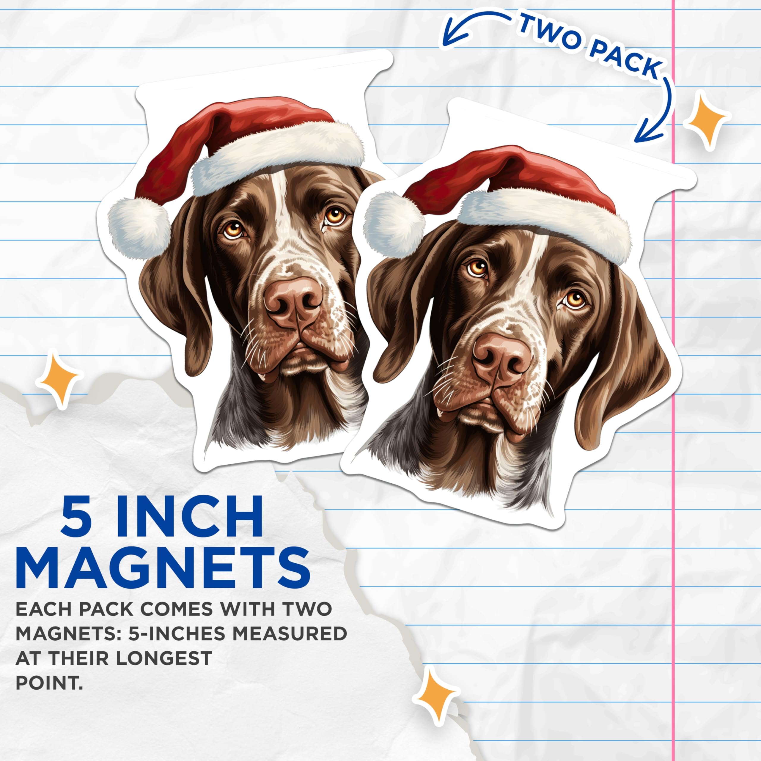 (2 Pack) German Shorthaired Pointer Magnets - Christmas Dog Holiday Decor - GSP Santa Hat Pet Art - 5 Inches On Longest Side - Thick Durable Magnet - Made in USA - MAG23750