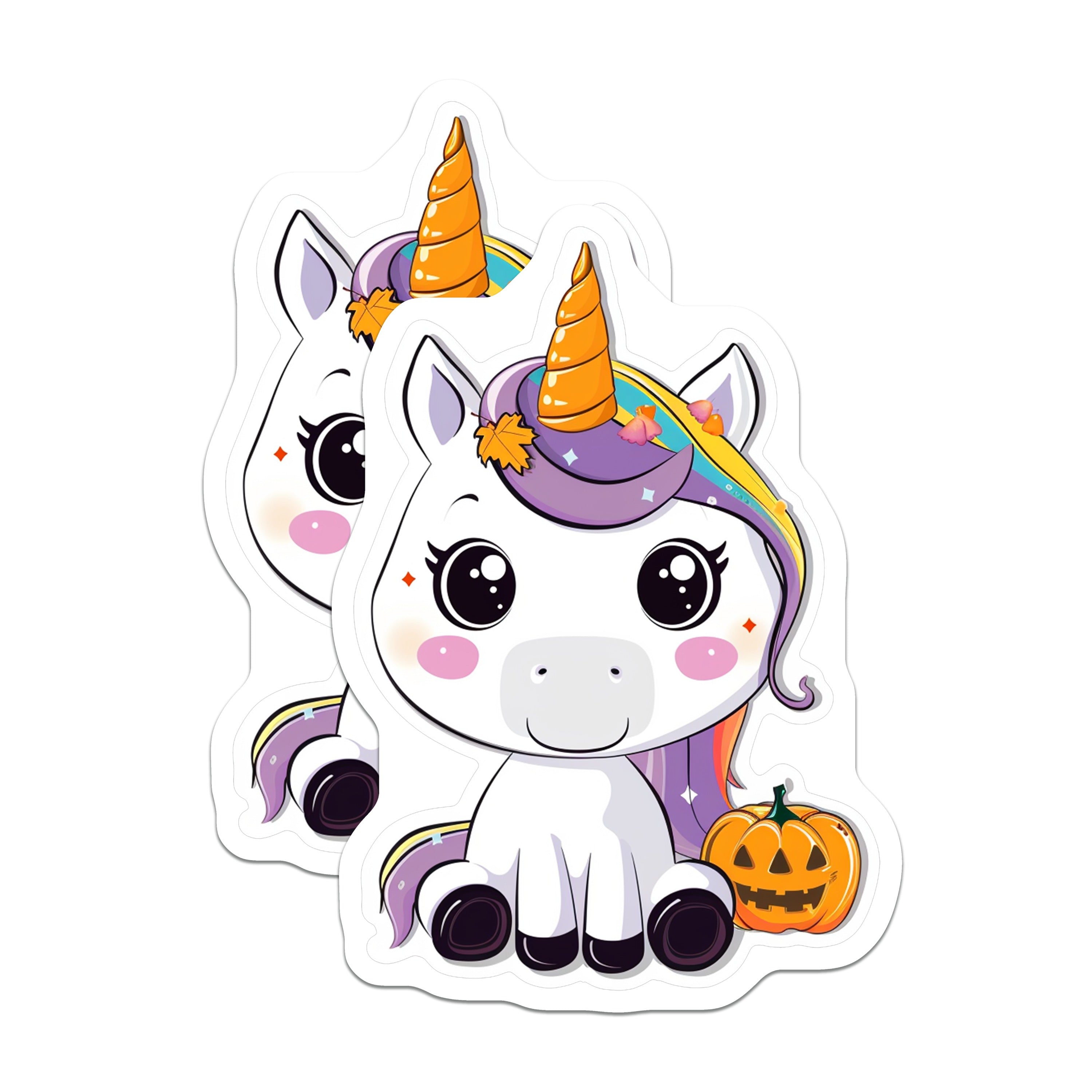 (2 Pack) Cute Halloween Unicorn Magnets - Autumn Fall Pumpkin Decor - Kawaii Fantasy Fridge Locker Accessory - 5 Inches On Longest Side - Thick Durable Magnet - Made in USA - MAG37777