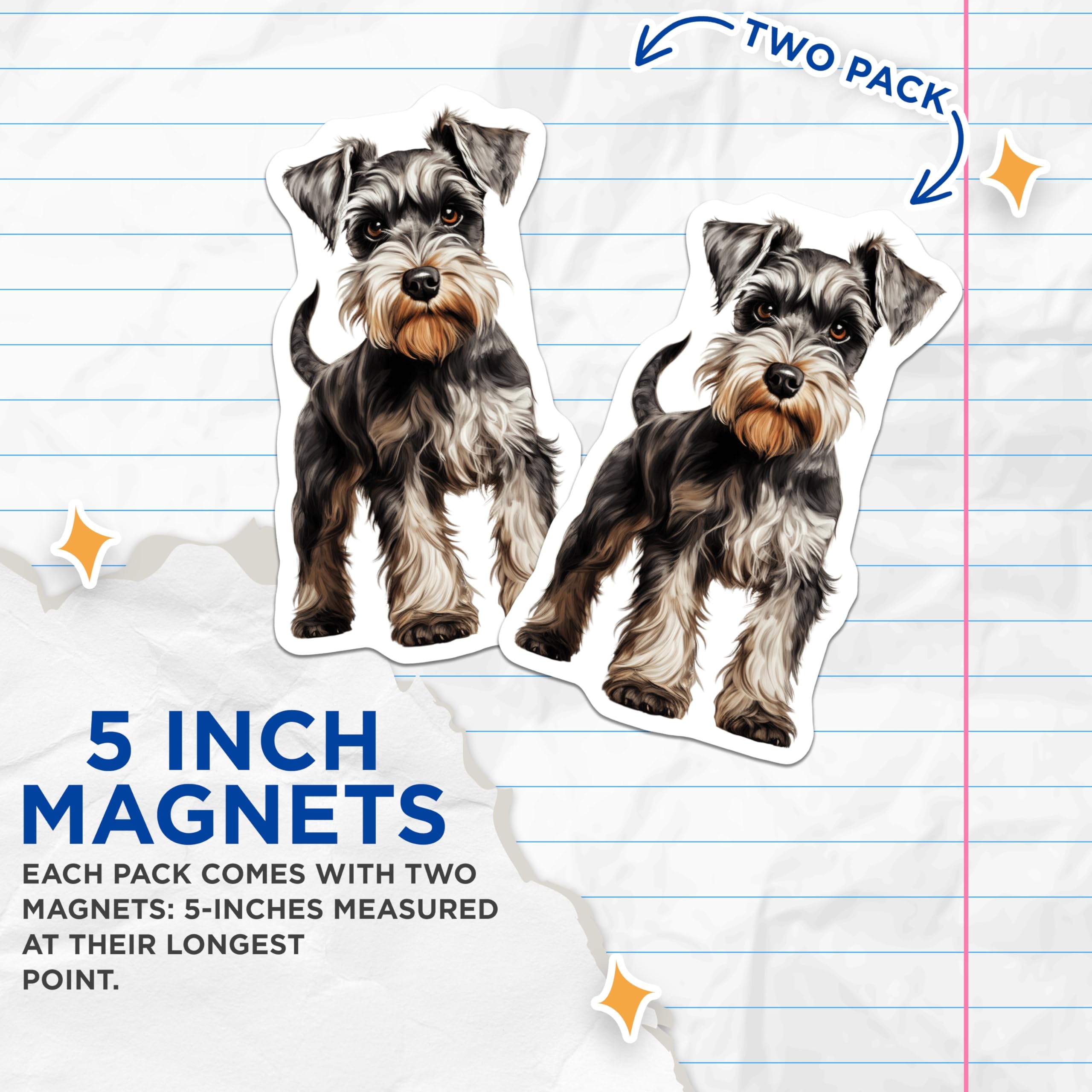 (2 Pack) Schnauzer Dog Magnets - Pet Portrait Art - Dog Mom Decor - 5 Inches On Longest Side - Thick Durable Magnet - Made in USA - MAG30039