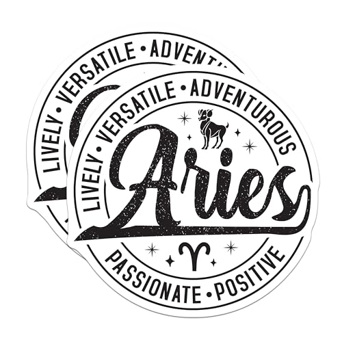 (2 Pack) Aries Zodiac Sign Stickers - Astrology Decal Stickers - Horoscope Sign Stickers - Zodiac Lovers Stickers - 5" On Longest Side - Sticks to Smooth Flat Surfaces - Made in USA - BMCS4758