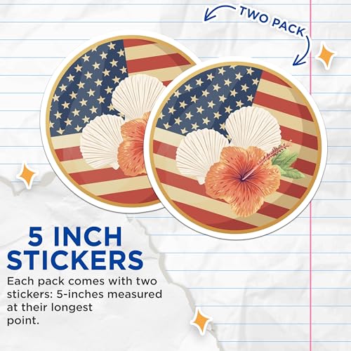 (2 Pack) Patriotic Flowers Stickers - American Flag Sticker - Floral USA Pride Sticker - 5" On Longest Side - Sticks to Smooth Flat Surfaces - Made in USA - BMCS8984