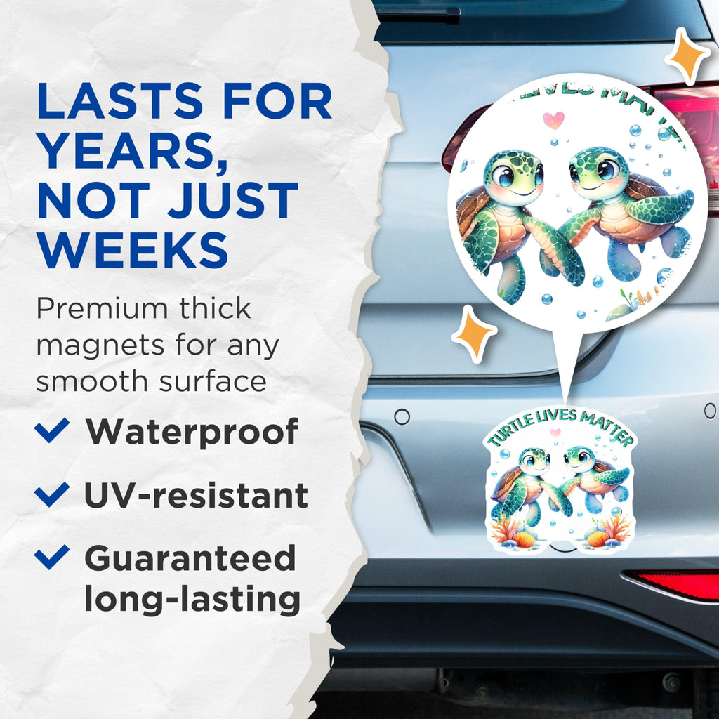 (2 Pack) Turtle Lives Matter Magnets - Marine Life Awareness - Sea Turtle Lovers - 5" On Longest Side - for Cars, Fridges, Toolboxes - Made in USA - MAG7961