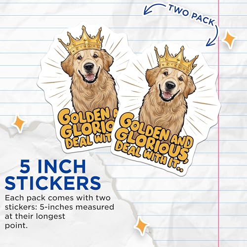 (2 Pack) Golden Retriever Stickers - 5" On Longest Side - Sticks to Smooth Flat Surfaces - Made in USA - BMCS8514 - BMCS8514