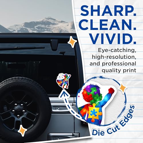 (2 Pack) Superhero Puzzle Piece Stickers - Autism Awareness - Colorful Vinyl - 5" On Longest Side - Sticks to Smooth Flat Surfaces - Made in USA - BMCS7889