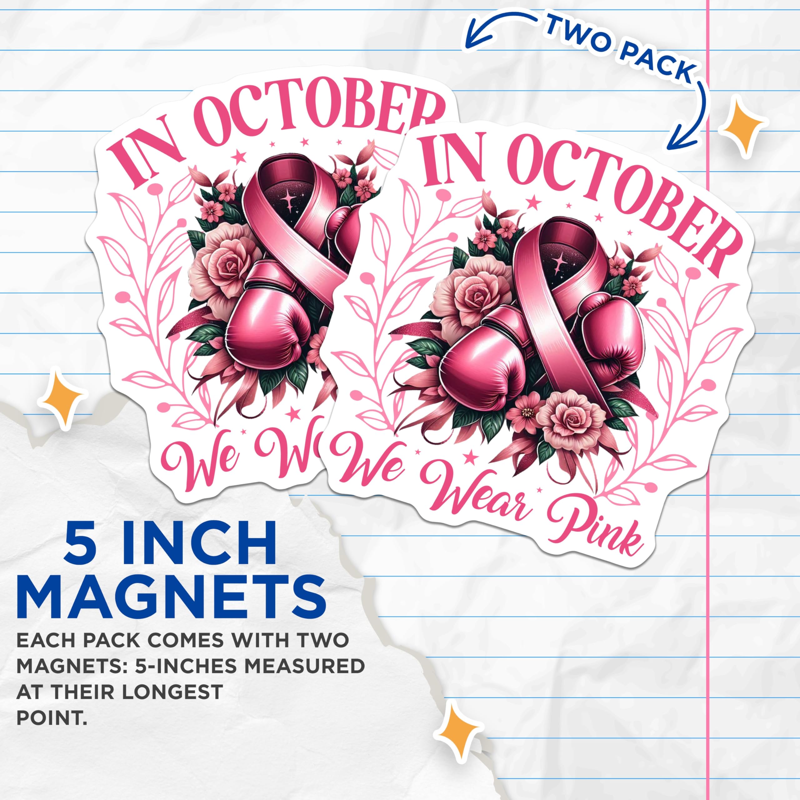 (2 Pack) Breast Cancer Awareness Magnets - Pink Ribbon Fight - October We Wear Pink Magnets - 5" On Longest Side - Premium Magnet - for Cars, Refrigerators, Toolboxes, Lockers - Made in USA - MAG17084