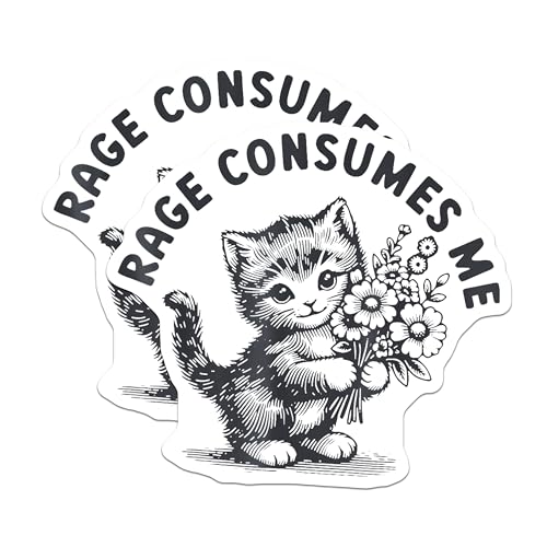 (2 Pack) Cute Cat Rage Consumes Me Magnets - Funny Cat Magnets - Cat Art Magnets for Refrigerator - 5" On Longest Side - for Cars, Refrigerators, Toolboxes, Lockers - Made in USA MAG3550