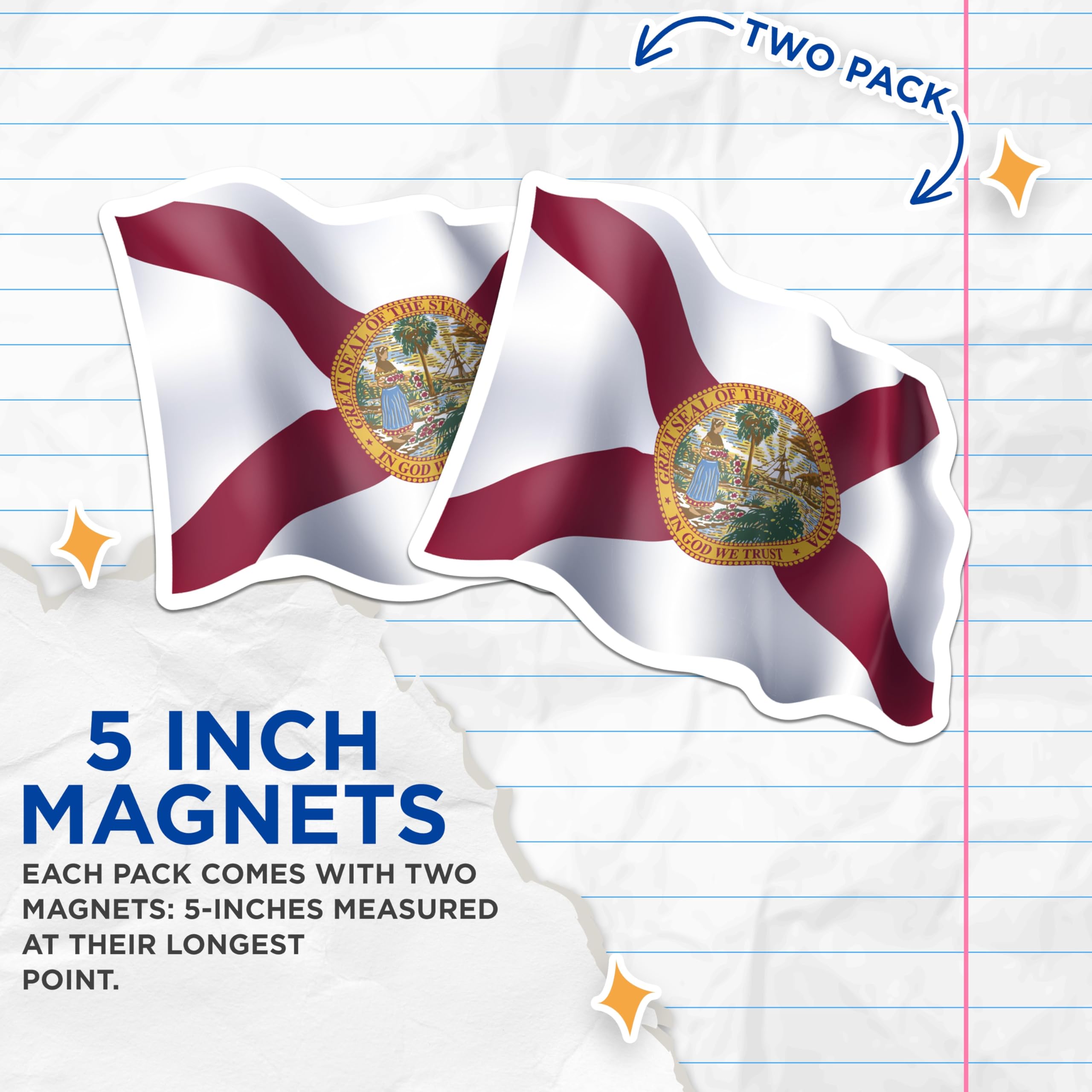 (2 Pack) Florida State Flag Magnets - Sunshine State Souvenir - FL Home Decor - State Pride Collectible - 5 Inches On Longest Side - Thick Durable Magnet - Made in USA - MAG27914