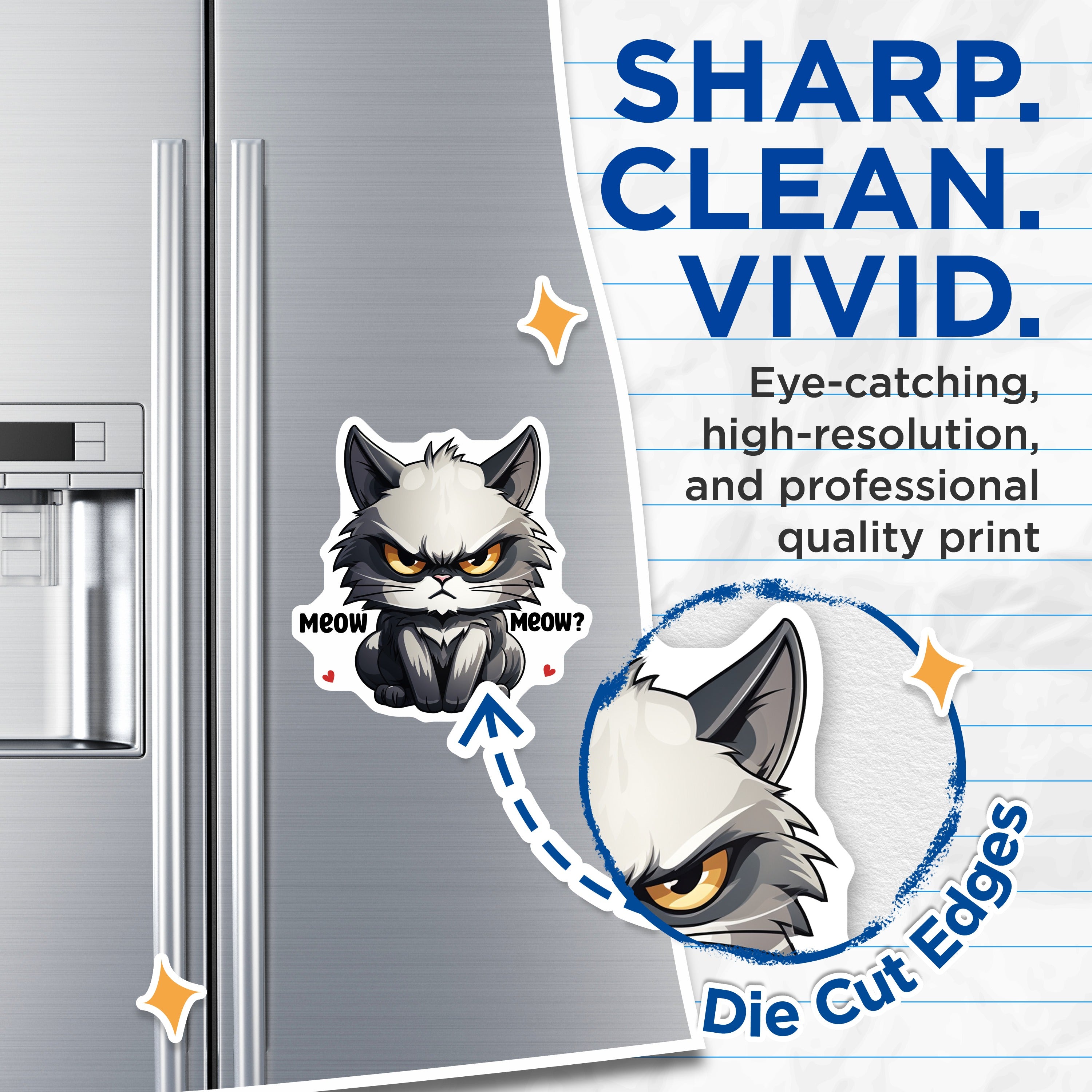 (2 Pack) Grumpy Cat Magnets - Funny Feline Decor - Sarcastic Kitten - Pet Owner Fridge Whiteboard Accessory - 5 Inches On Longest Side - Thick Durable Magnet - Made in USA - MAG37044